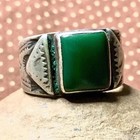 1930s Rare Green Cerillos Turquoise Silver Cigar Band Whirling Log Ring Harvey