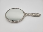 Vintage Silverplate Hand Held Vanity Dresser Mirror Ornate Scroll Bird