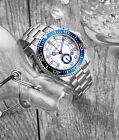 Stuhrling Men s Chronograph Diver White Dial Blue Bezel Silver Bracelet Watch