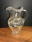 Antique Victorian Clear Optic Ribbed Hand Painted Pitcher Applied Handle Fenton 