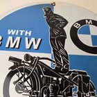 Vintage Bmw Porcelain Sign - Motorcycle Auto Dealer Biker Advertising