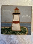 2 Vtg Folk Art Wood Hand Painted Lighthouse Boat Seascape Signed Wall Plaques