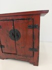 Chinese Antique Red Lacquer Elm   Fir Wood Side Cabinet 1880-1900