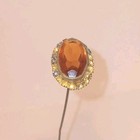 Victorian Brass Rhinestone Hatpin Faceted Amber Topaz Glass 10 5  Long Antique