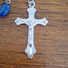 Blue Plastic Bead Rosary Necklace With Metal Crucifix   Virgin Mary Centerpiece