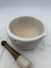 Vintage Coors 1920s Apothecary Porcelain 6    Mortar W  Wood Handle Pestle Y6