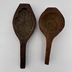 Lot Of 2 Antique Asian Carved Wood Rice Cake Mold Floral Primitive Decor Plaque