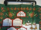 Vintage 1991 Red Christmas Calendar Tea Towel Wall Hanging Bells Holly Unused