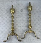 Vintage Brass   Cast Iron Fireplace Andirons Fire Dogs 17  Tall Gold Color Mcm