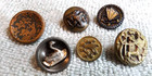6 Antique Vintage Metal Picture Buttons Birds Lion Butterfly Deer Swan