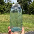 Antique Blue Aqua Mason Jar Patent 1858 Quart W  Lid  152 Nice Bubbles