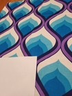 Awesome Rare Vintage Mid Century Retro 70s Blues Purple Wht Flames Fabric  Look