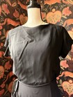 Vintage 1960s Alice Of California Black Dress Midi Crepe Size Medium Mod Buttons