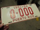 A  Rare 1951-1952 Puerto Rico Sample License Plate 0-000