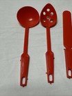 Childs Toy Plastic Red Serving Utensils Spatula Spreader Spoon Slotted 5 Pc