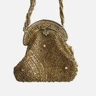 Antique Purse Gold Embroidery Beaded Bag Silk Lining Brass Frame