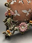 Enamel Miniature Picture Frame W Crystals  Hummingbird  Bee  Flowers  Cast Metal