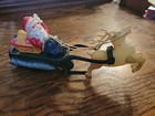 Mechanical Celluloid Santa On Sleigh Bell With Reindeer Works 