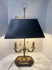 Vintage Brass Bouillotte Table Lamp Black Tole Shade 2 Light Neoclassical