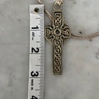 Vintage Celtic Knot Cross Pendant Necklace Brass Tone Irish Cross