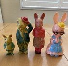 Vintage Celluloid And Plastic Rabbits Bunnies Figures Easter Lot Of 4