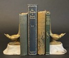 Vintage French Art Deco Long Tail Brass Bird Pheasant Marble Bookend Pair