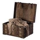  Wooden Brown Storage Trunk With Faux Leather Straps And Handles Large