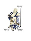 Vintage Blue And White Porcelain Figurine Happy Oriental Statue On Wood Base