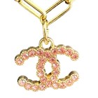 Chanel Gold Cc In Pink Crystal Pendant With Paper Clip Necklace  ccxx030 