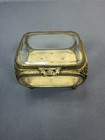 Vintage Gold Ormolu Glass Jewelry Box Beveled Trinket Casket Velvet Lined Ornate