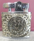 New Vintage Metal   Chrome Engraved Dragon Snake Aztec Calendar Plumes Lighter