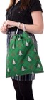 Christmas Canvas Gift Bags - Large 16 5  X 13 5  Green Xmas Tree Argyle - Jumbo