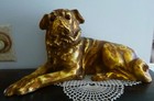Large Vintage Pug Statue  Lying Down   16  X 8   Gold  purchased Early 1980 s