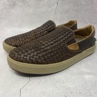 Olukai Lae   ahi Lauhala Men   s Dark Brown Leather Loafer Woven Slip On Shoes Sz 11
