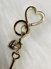 Gold Heart And Key Pendant Bag Charm Keychain Key Ring Fob Purse New Handmade