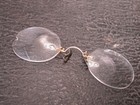 Antique Round 1800s Gold Vest Pince Nez Spectacles Eyeglasses With Case