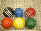 6 Vintage Wood Ribbed Striped Croquet Balls Lot Game Or Decor