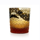 Edo Kiriko Engraving Drinking Glass 9ounces Amber Black Colored Whisky Glass