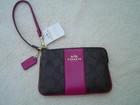 New Authentic Coach Brown Signature Pvc Corner Zip Wristlet  64233