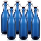 6 Pcs Colored Glass Bottles 1 L  33  75 Oz Decorative Wine Bottles Flip Blue