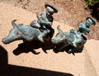 Pair Of  2  Chinese Bronze Boys On Water Buffalo playing Flutes 4 x4 x1 5 
