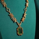 Vintage Green Glass Pendant Necklace Antique Gold Lion Women Jewelry