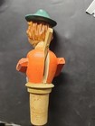 Vintage European Hand Carved Wooden Mechanical Bottle Stopper Cork Wine Works  