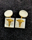 Gold Filled Mother Of Pearl Caduceus Medical Vintage Cufflinks Unisex