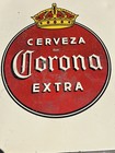 Vintage Porcelain  Corona Extra Mexican Beer Logo Metal Top Table With Wood Legs