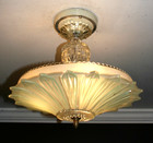 Antique 14 1 2  Green Glass Sunflower Semi Flush Original Ceiling Light Fixture