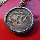 Pre 1950 Silver Escudos Portuguese Ship Coin On A 28  925 Sterling Silver Chain