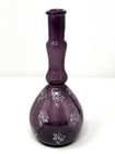 Antique Amethyst Blown Glass Barber Bottle With Enameled Flowers
