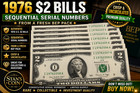 Lot Of 15 Sequential Unc  2 Bill Notes 1976 Crisp Uncirculated  Two Dollar Bills