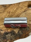 Silver Tone Metal Lipstick Case Holder Pink Enamel Mirror Purse Travel
